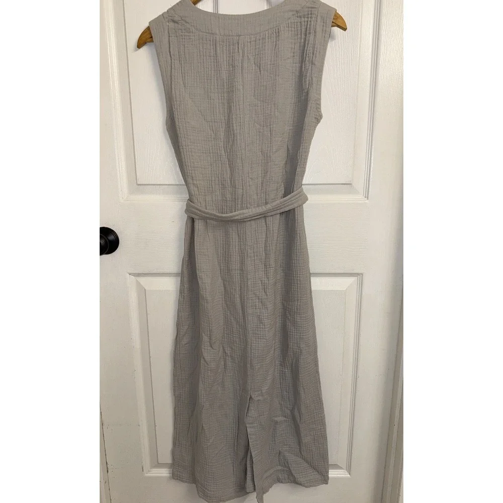 Faherty Dream Costa Cotton Dress Gray Gauzy Midi Sleeveless Coastal Beach SZ S